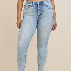 Torrid Acid Wash Bombshell Skinny High-Rise Jeans Button Fly Size 24 90's Y2K